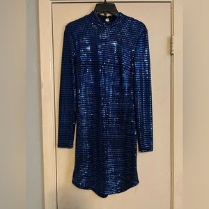 SEXY SHINNY BLUE MINI DRESS